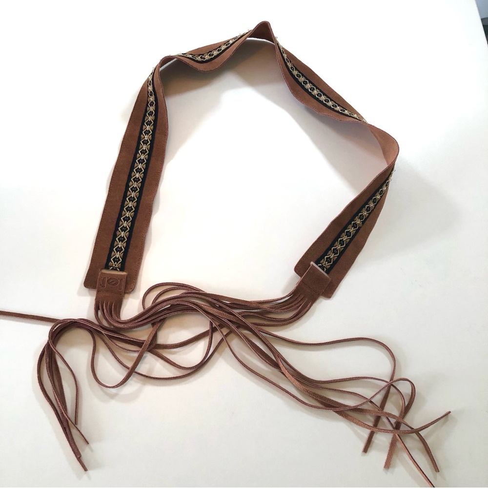 L.E.I. Suede Western Hat Band Embroidery Bead Fringe Boho Cowgirl Rodeo Festival